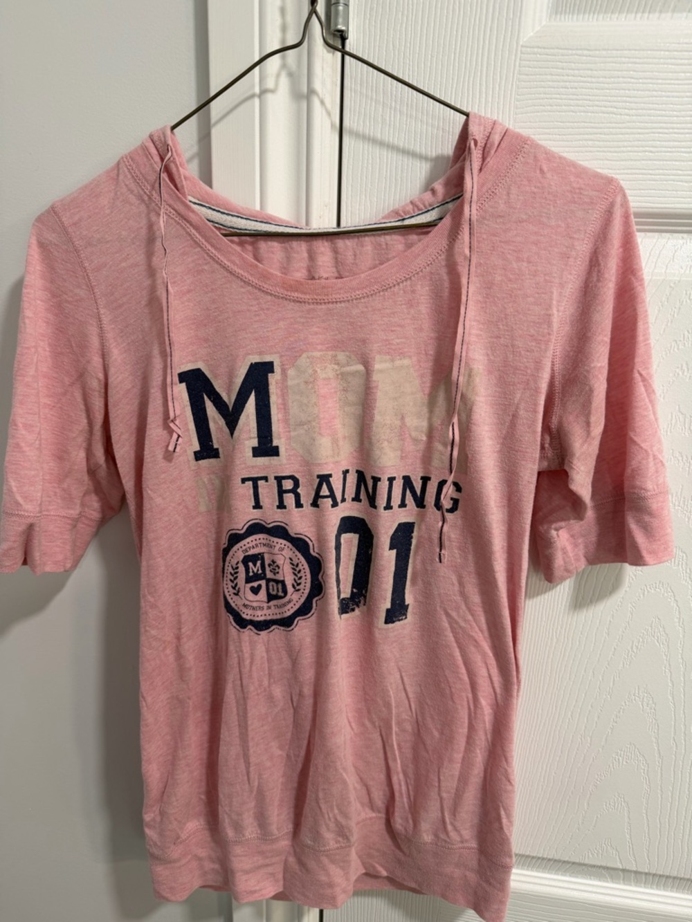 Motherhood Pink Short Sleeve Hoodie Tee with Navy Cream Graphic